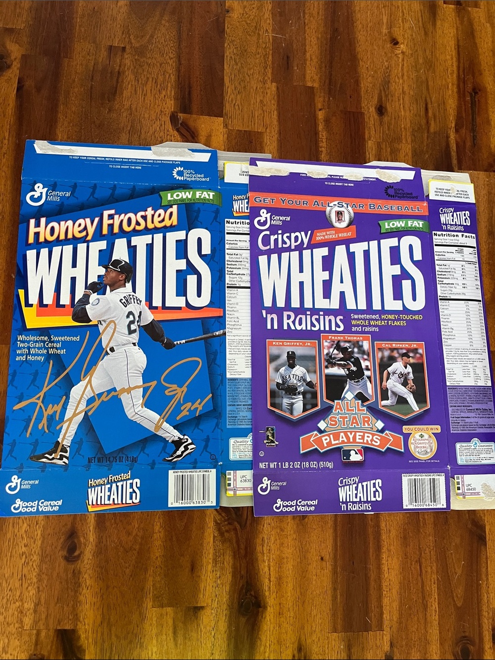 2 Vtg Late 90s WHEATIES Ken Griffey Jr & ALL STARS Flattened Cereal Boxes